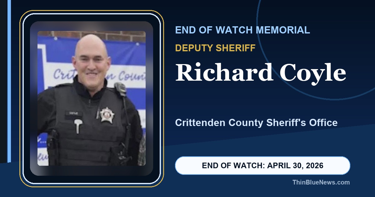 ThinBlueNews End of Watch memorial image for Deputy Sheriff Richard Coyle of the Crittenden County Sheriff's Office in Kentucky, using an ODMP source portrait with attribution