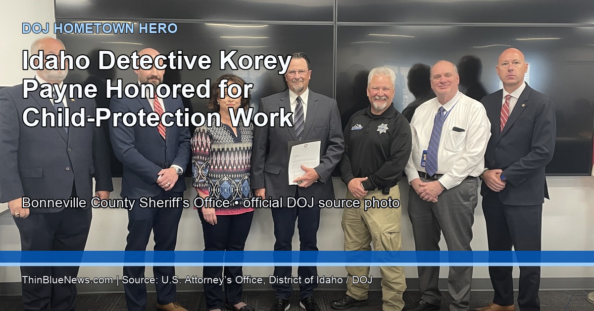 Idaho Detective Korey Payne Named DOJ Hometown Hero for Child-Protection Work
