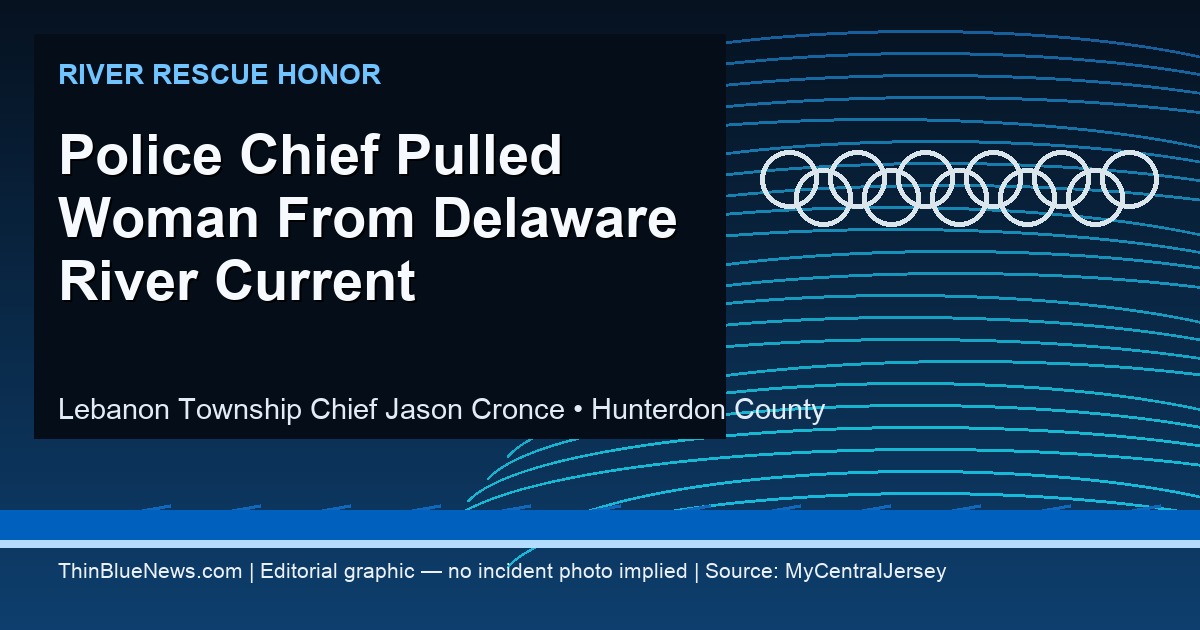 ThinBlueNews editorial graphic for Lebanon Township Police Chief Jason Cronce Delaware River rescue recognition
