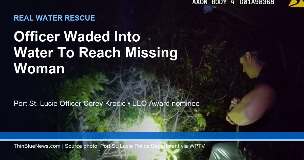ThinBlueNews featured image for Port St. Lucie Officer Corey Krecic water rescue LEO Award nomination