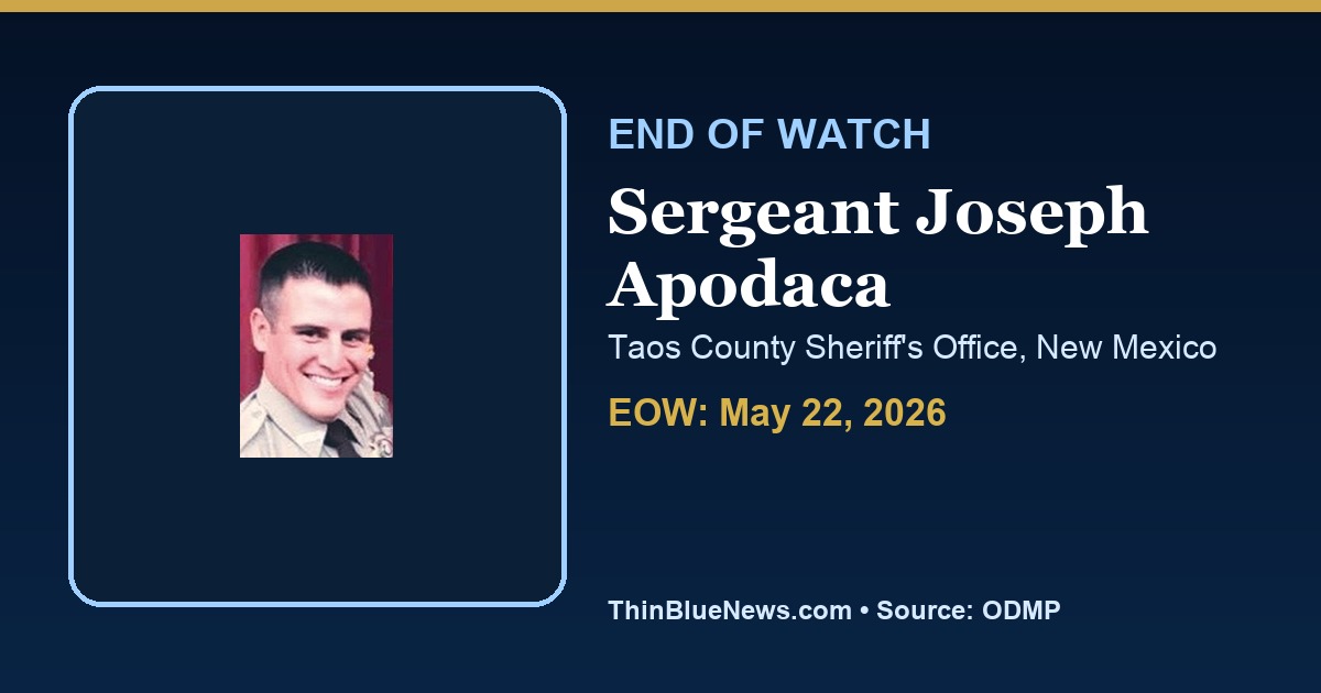 ThinBlueNews End of Watch memorial image for Sergeant Joseph Apodaca of the Taos County Sheriff's Office in New Mexico, using ODMP source portrait with attribution