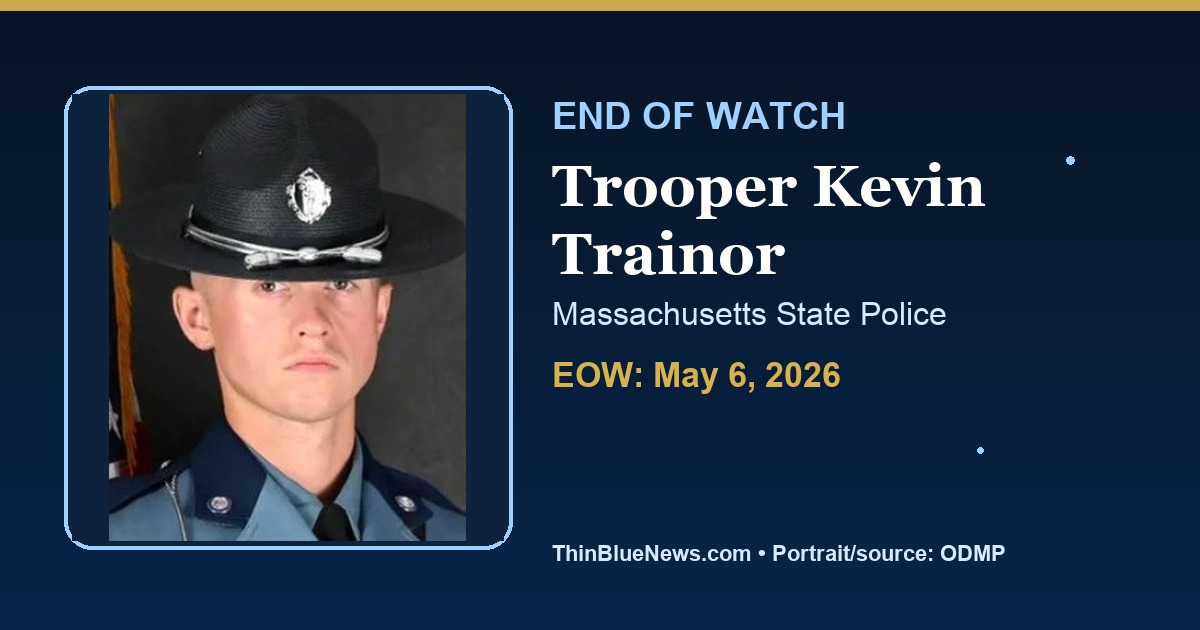 ThinBlueNews End of Watch memorial image for Trooper Kevin Trainor of the Massachusetts State Police, using ODMP source portrait with attribution