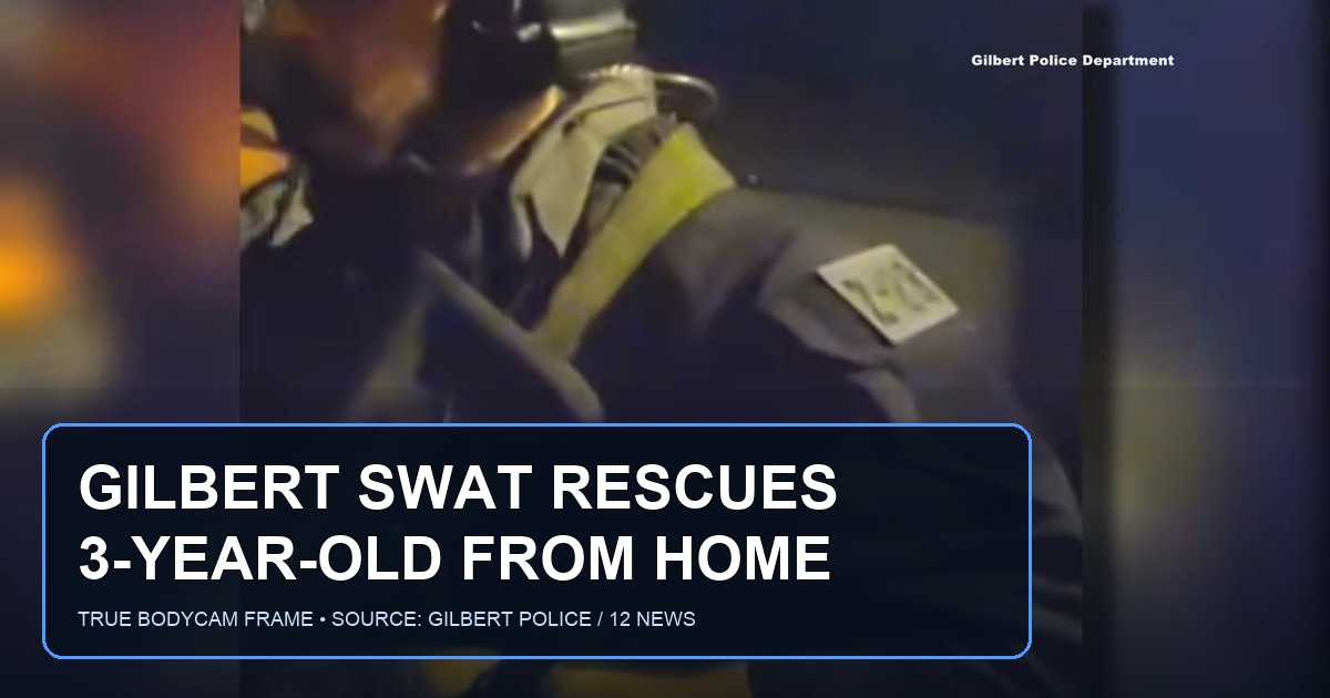 True Gilbert Police body-camera frame showing tactical officers during the rescue of a 3-year-old boy from a home