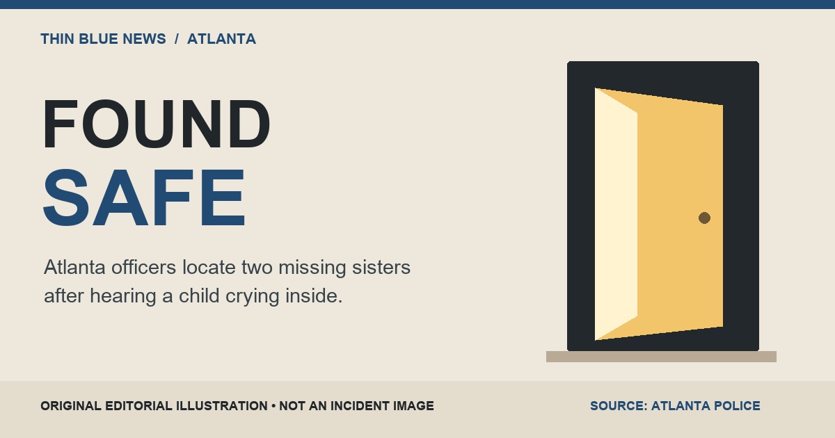 ThinBlueNews original warm-neutral editorial illustration with one open doorway and the words Found Safe, clearly labeled as not an incident image.