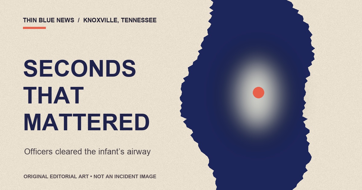 ThinBlueNews original warm-paper editorial artwork with one indigo opening and the words Seconds That Mattered, labeled as not an incident image.