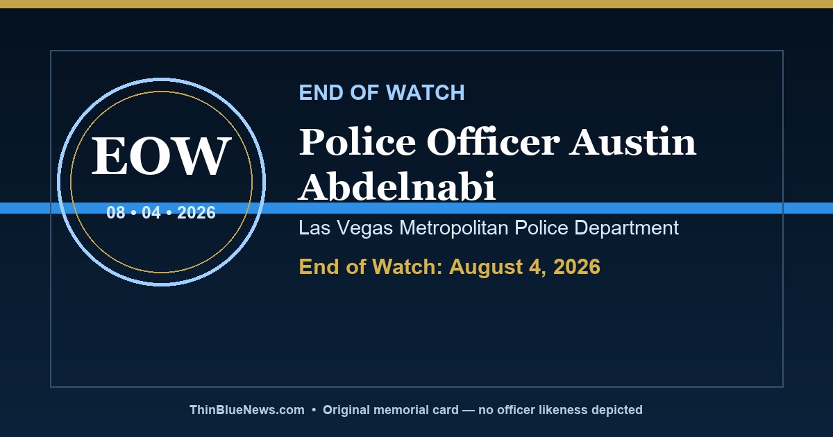 Original ThinBlueNews End of Watch memorial card for Las Vegas Police Officer Austin Abdelnabi; the card contains no officer likeness