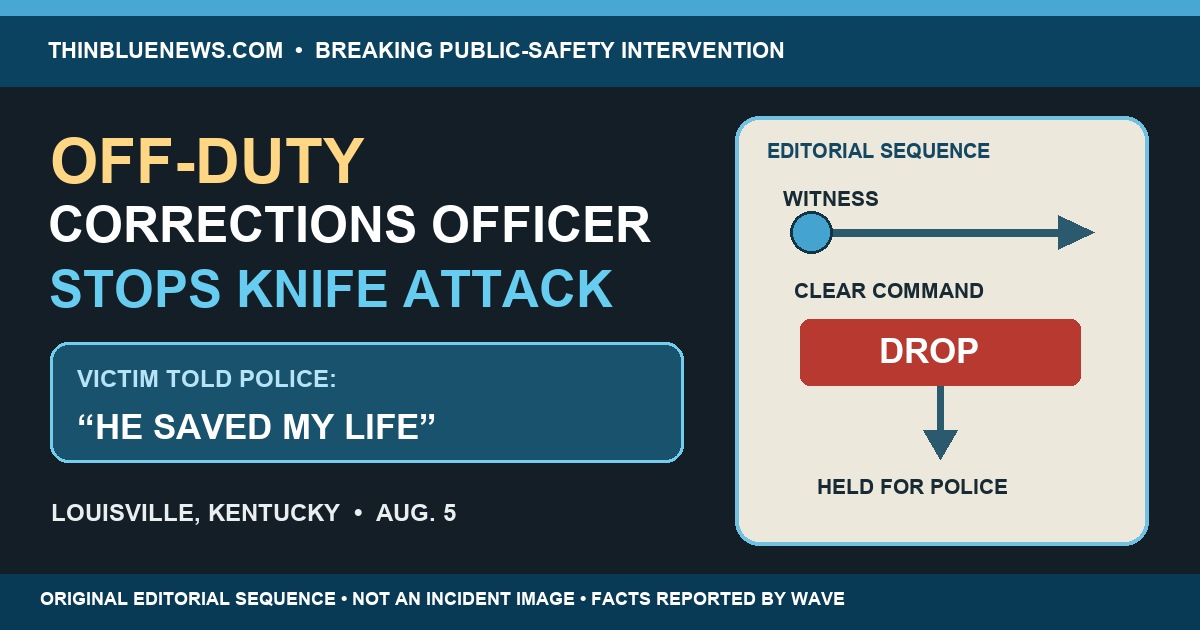 ThinBlueNews original editorial sequence illustrating witness, command and police-custody stages, clearly labeled as not an incident image.