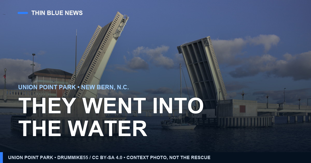 Contextual view of Union Point Park in New Bern with the headline ‘They went into the water’; not a photograph of the reported river rescue.