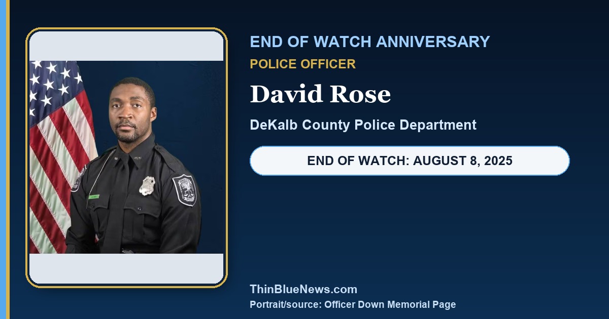 ODMP portrait of DeKalb County Police Officer David Rose in a dignified ThinBlueNews End of Watch anniversary memorial design