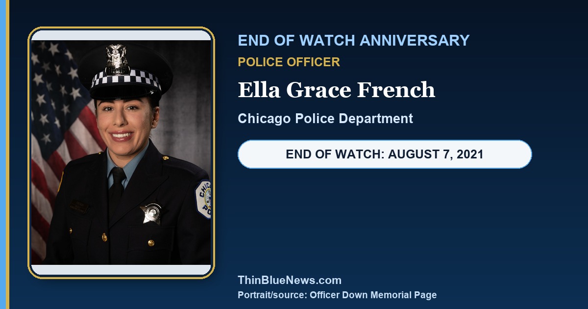 ODMP portrait of Chicago Police Officer Ella Grace French in a dignified ThinBlueNews End of Watch anniversary memorial design