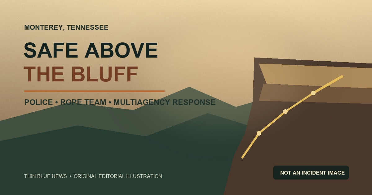 ThinBlueNews symbolic editorial illustration of a bluff and rescue rope with the words Safe Above the Bluff; not an incident image