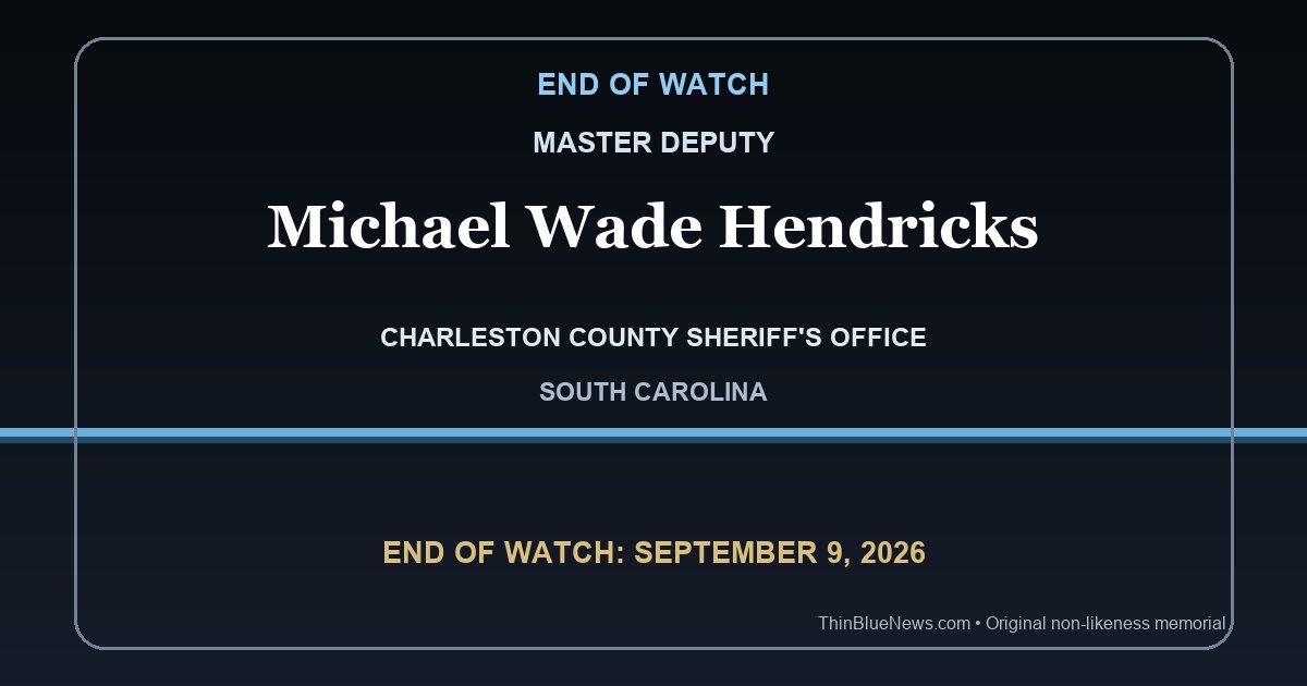 Original ThinBlueNews non-likeness memorial honoring Charleston County Master Deputy Michael Wade Hendricks, End of Watch September 9, 2026