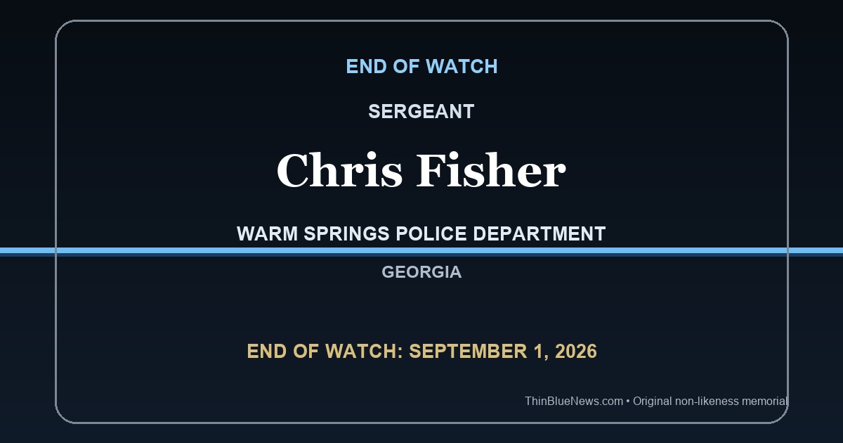 Original ThinBlueNews non-likeness memorial honoring Warm Springs Police Sergeant Chris Fisher, End of Watch September 1, 2026