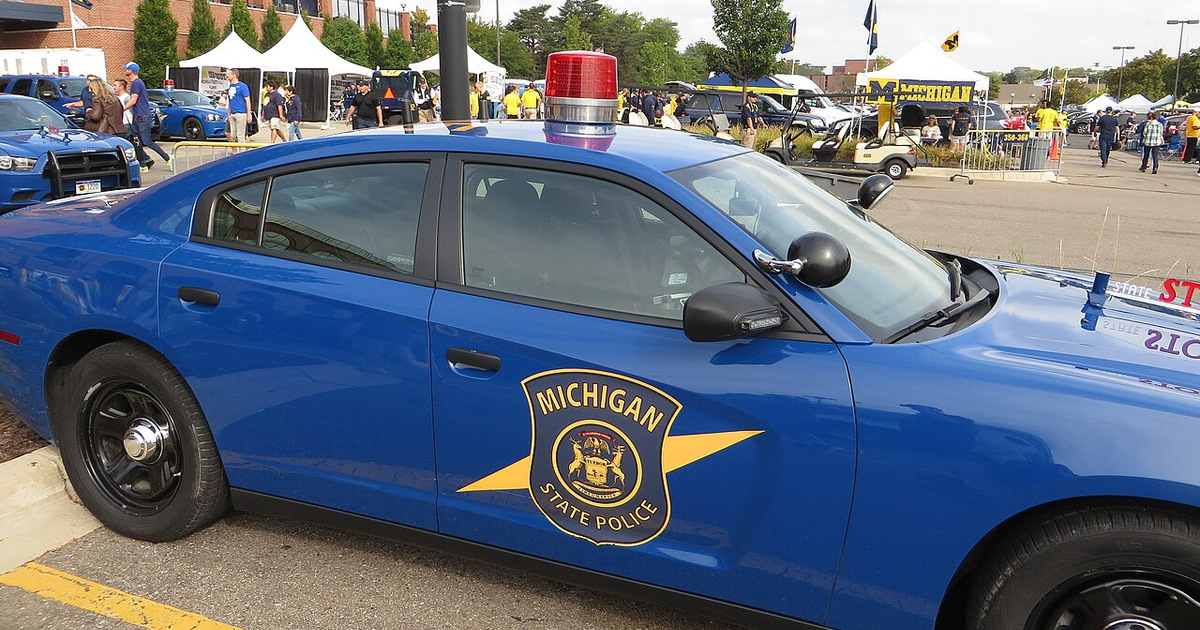 Contextual September 26, 2015 file photograph of a Michigan State Police patrol car outside Michigan Stadium in Ann Arbor; not the 2026 IACP honorees or ceremony.