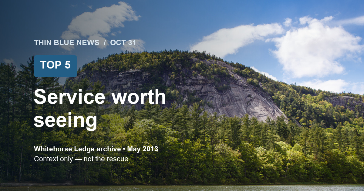 Weekly Top 5 cover using Robbie Shade's CC BY 2.0 archive photograph of Whitehorse Ledge, May 2013; contextual location image, not the October 2026 rescue or the other four stories.